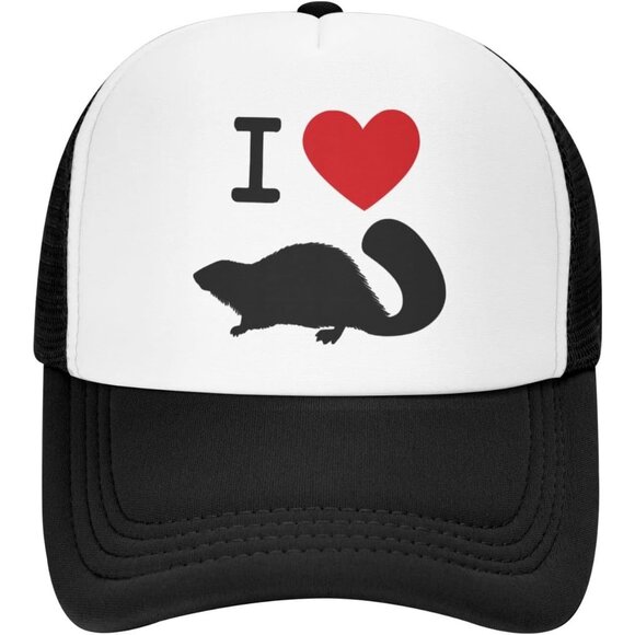 Unisex Black Heart Beaver Love Hat Mesh Cap Adjustable Trucker Hat Baseball main image 7